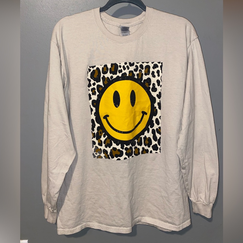 Leopard Smily Face Long Sleeve Tee